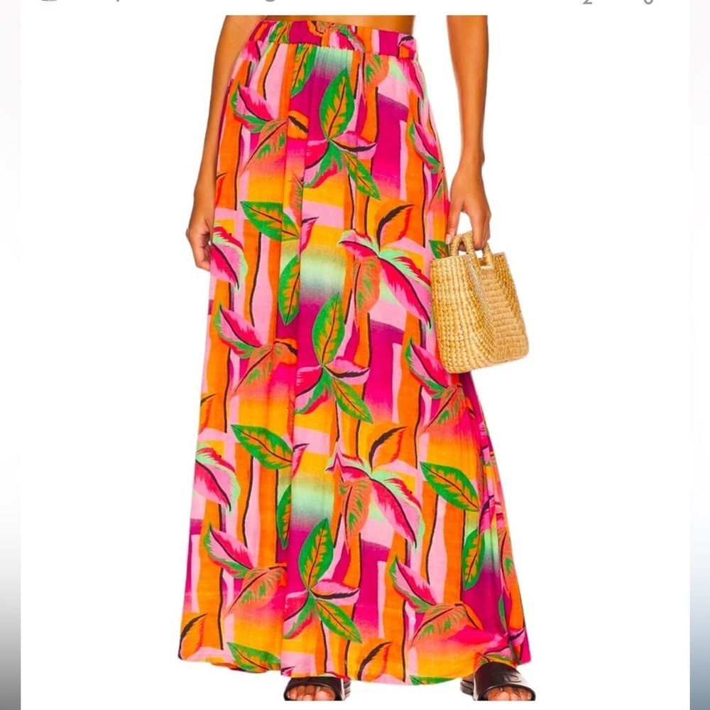 BEACH RIOT Larissa Tropical Floral Maxi Skirt Linen Blend size Large